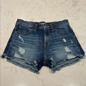 Express Blue Distressed Jean Shorts